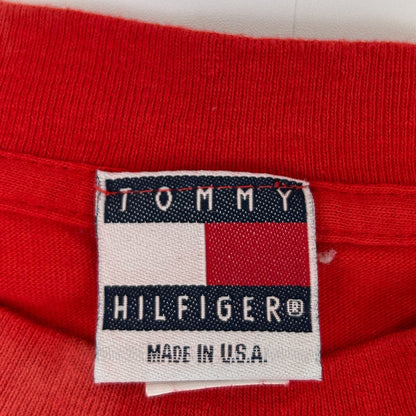 Vintage 90s Tommy Hilfiger T Shirt Embroidered USA Made Tie Dye Red XL X-Large