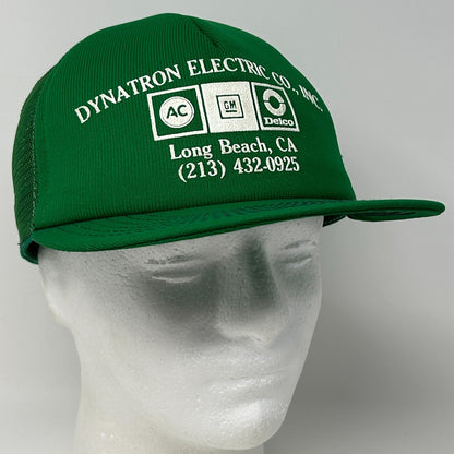 Vintage 80s Dynatron Electric Co Trucker Hat Baseball Cap GM USA Snapback Green