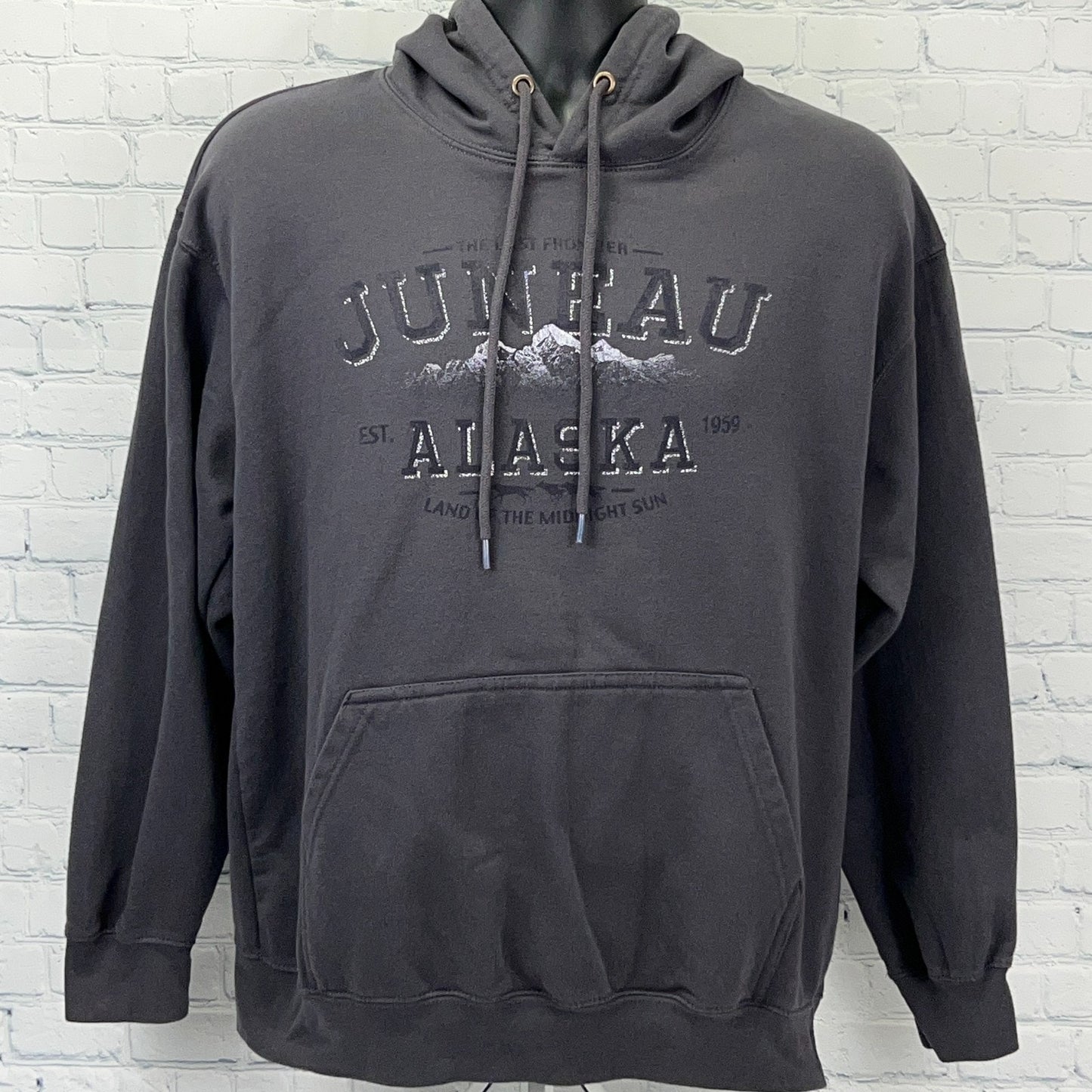 Juneau Alaska Hoodie L Large Gray Hooded Sweatshirt Travel Tourist Tourism