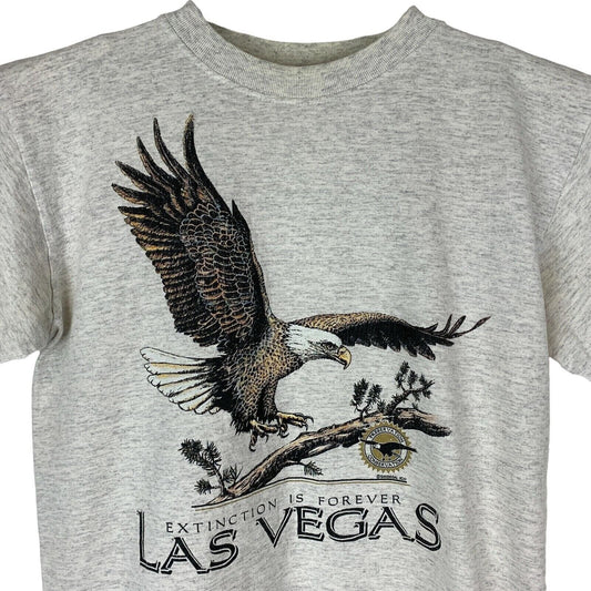 Camiseta vintage con motivo de la extinción del águila calva, talla mediana, años 90, Las Vegas Nature, para hombre, color gris