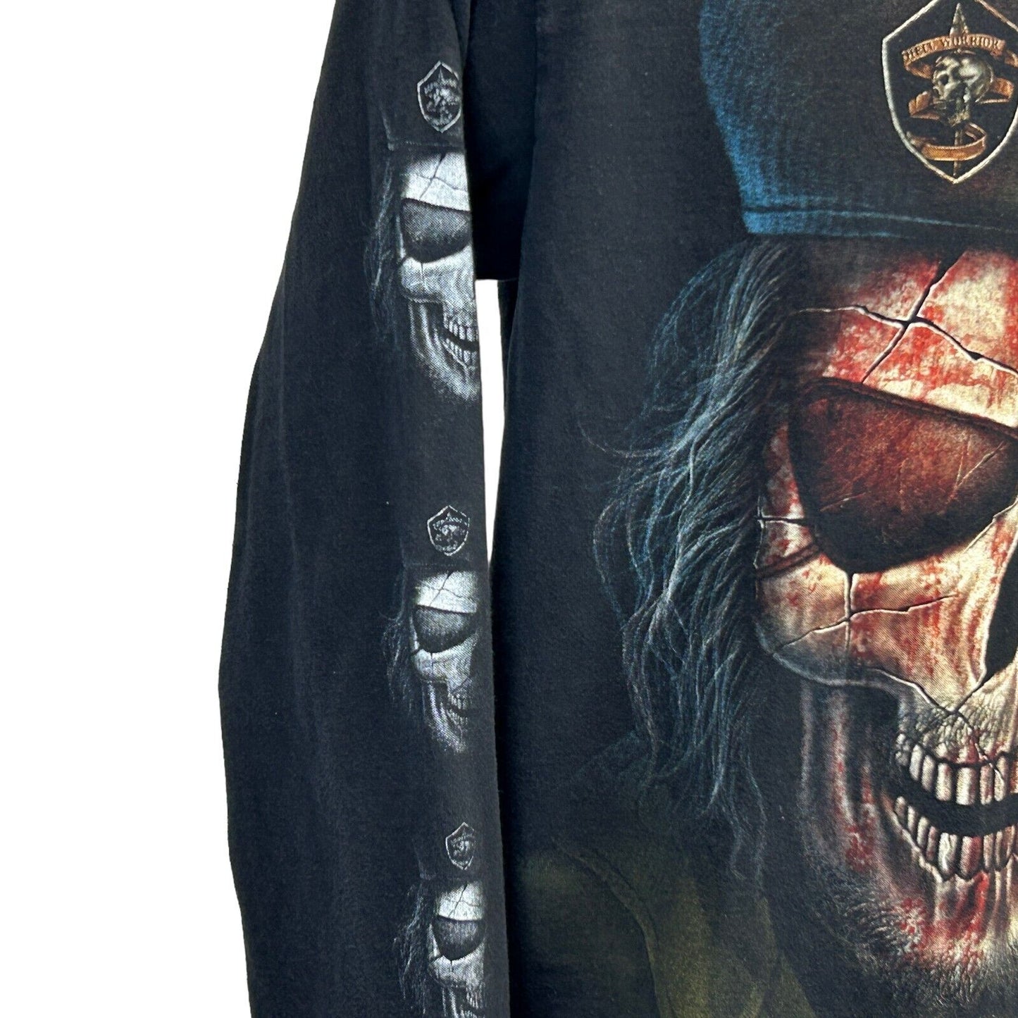 Hell Warrior Vintage 90s T Shirt Medium Skull Guerrilla Long Sleeve Mens Black