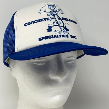 Vintage 80s Concrete Breaking Trucker Hat Baseball Cap Mesh Snapback Blue