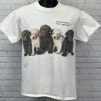 Vintage 90s Labrador Retriever Puppies T Shirt Puppy Dog White Unisex M Medium