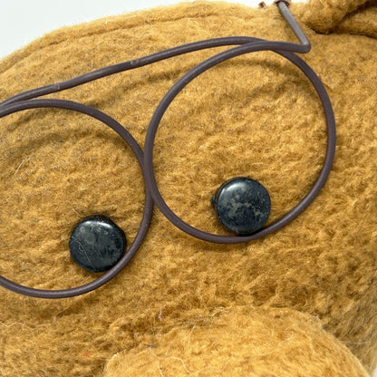 Plush Teddy Bear Stuffed Animal Wearing Eyeglasses Button Joints Beige Tan