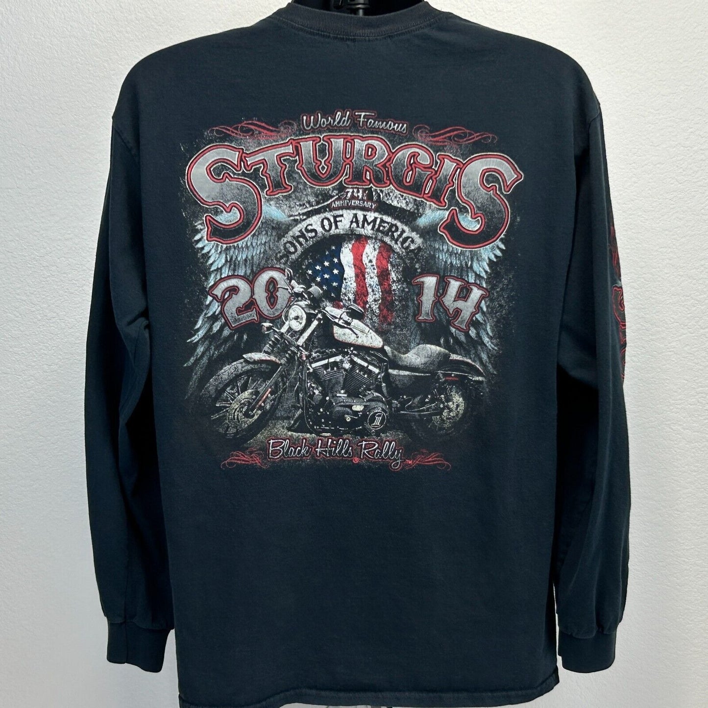 Camiseta Sturgis Black Hills Rally para hombre, talla grande, negra, manga larga, para motociclistas