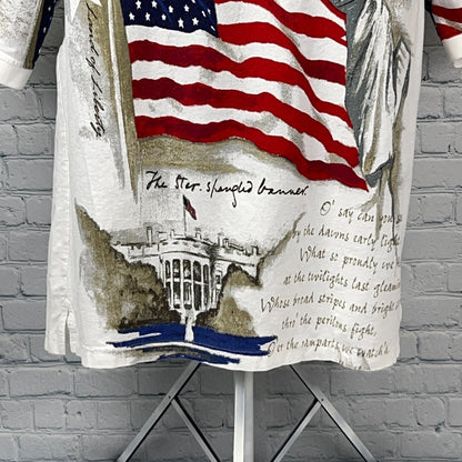 Star Spangled Banner Lyrics Polo Shirt American Patriotic USA White XL X-Large