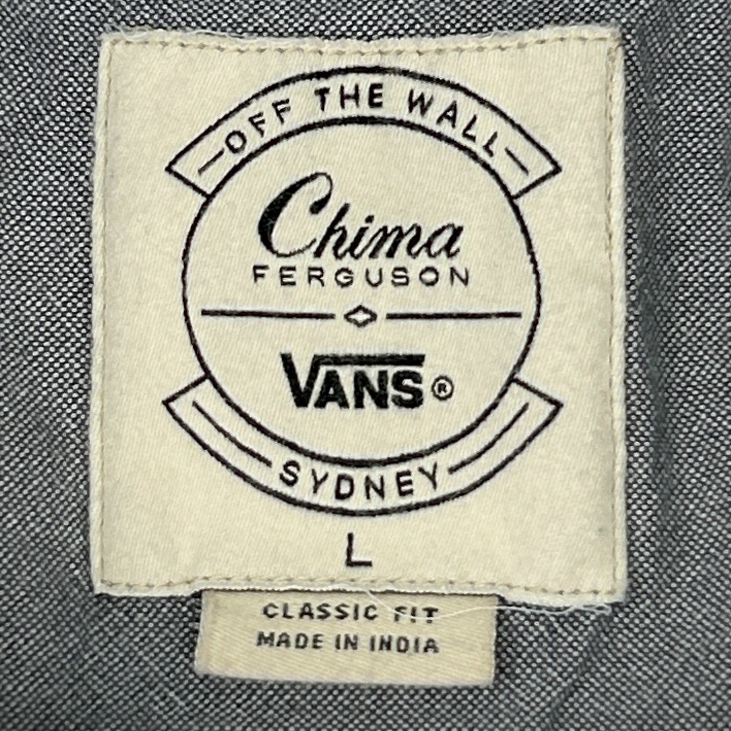 Vans x Chima Ferguson Button Front Shirt Gray Wolf Logo Skater Skating L Large - Neon Vintage