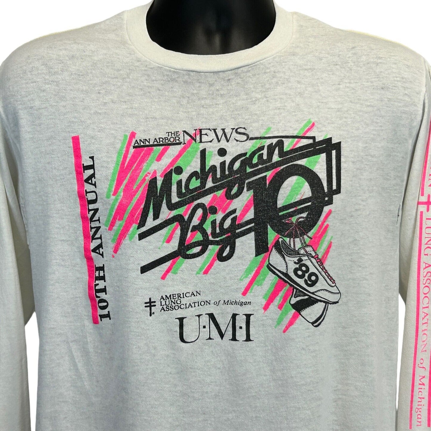 Michigan Big 10 Vintage 80s T Shirt Running Runner Marathon Made In USA Medium