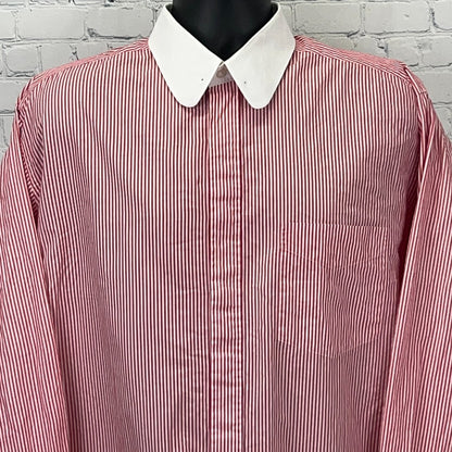 Hemrajani Brothers Dress Shirt 2XL XXL French Cuff Eyelet Collar Red Stripe