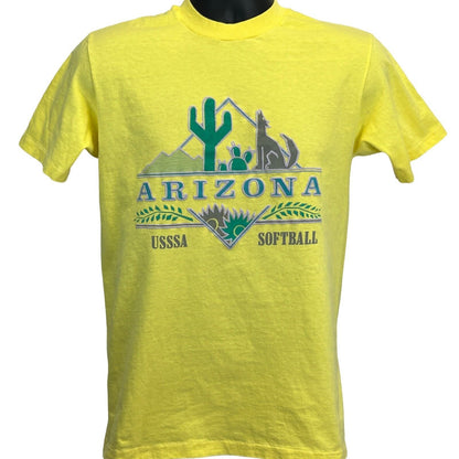 Camiseta vintage de Arizona Softball USSSA, talla pequeña, años 80, fabricada en EE. UU., para hombre, amarilla