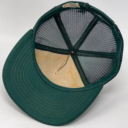 Vintage 80s American Linen Trucker Hat Baseball Cap 5 Panel Mesh Snapback Green