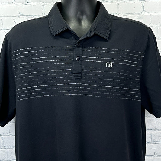 Travis Mathew Coastal Chest Stripe Polo Shirt Black Golf Golfer Mens L Large