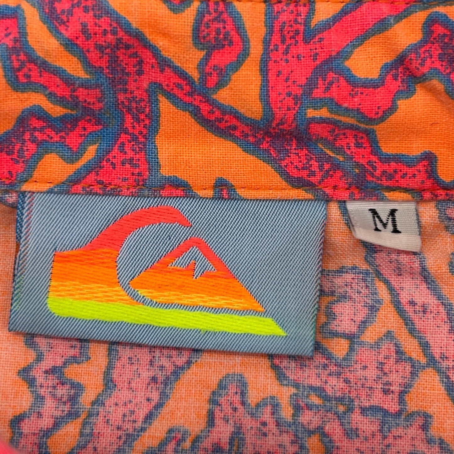 Vintage 80s 90s Quiksilver Button Front Shirt Surfer USA Blaze Orange M Medium