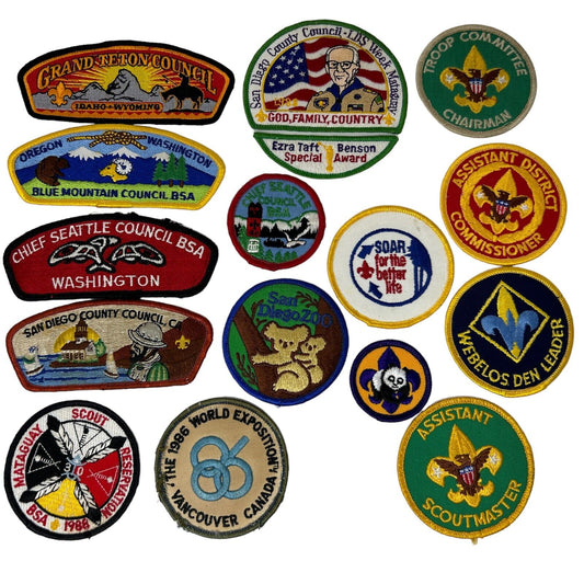 Lot of 15 Boy Scout BSA Patches Vintage 80s Chief Seattle Mataguay San Diego LDS