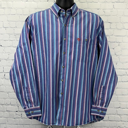 Wrangler George Strait Striped Button Front Shirt Cowboy Cut Blue XL X-Large