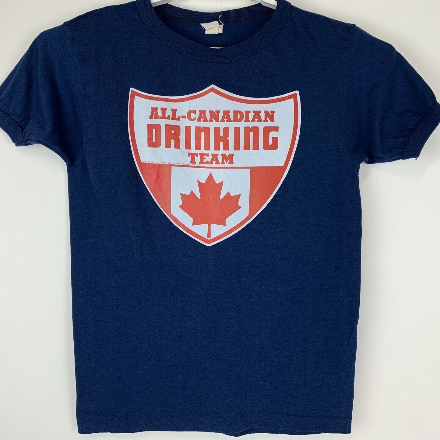 Vintage All Canadian Drinking Team T Shirt Small Canada Beer Booze 70s Mens Blue