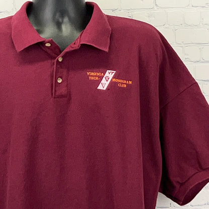 Vintage Y2K Virginia Tech VT Hokies Monogram Club Polo Shirt 3XL XXXL Maroon Red