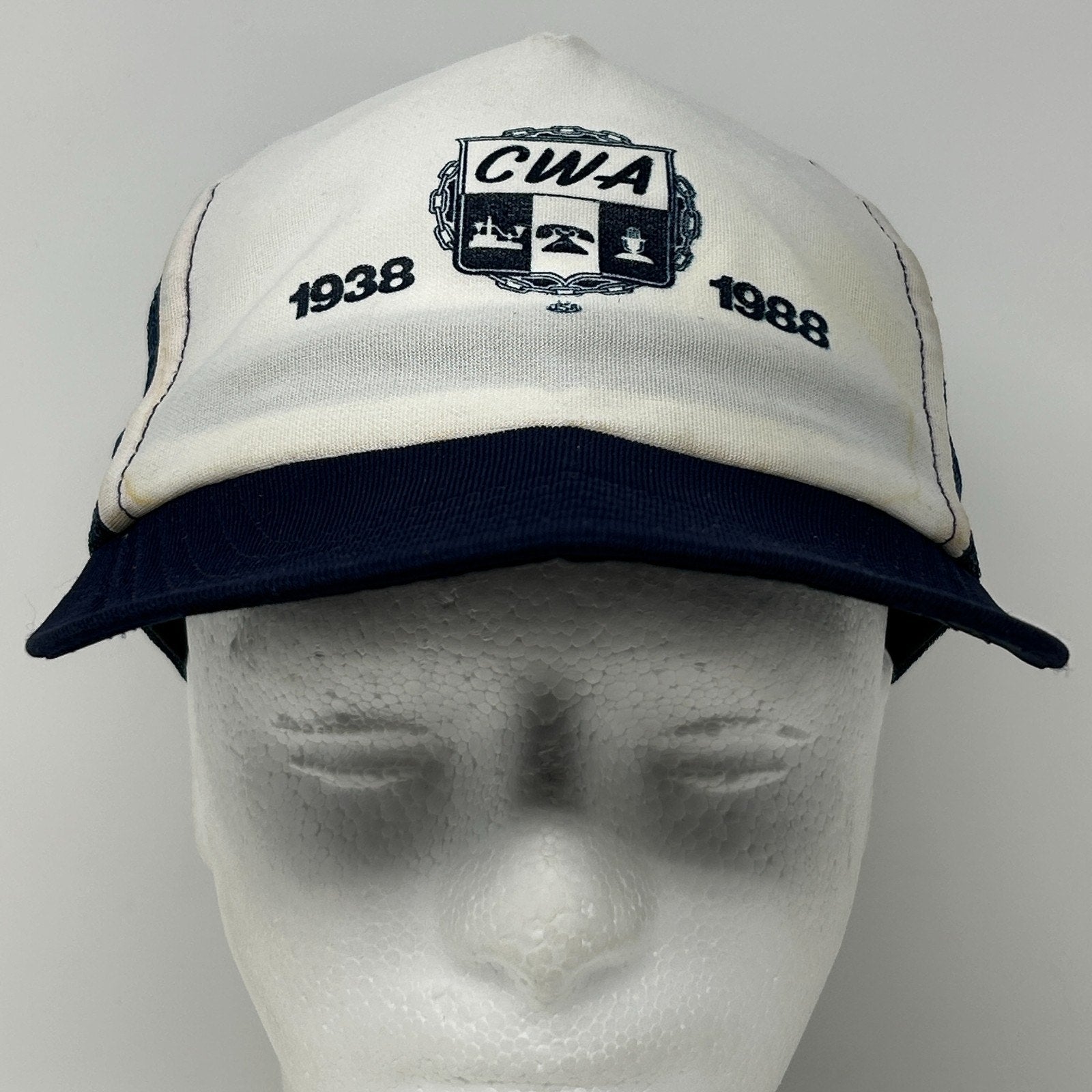 Vintage 80s CWA Communications Workers Trucker Hat Baseball Cap Snapback Blue - Neon Vintage