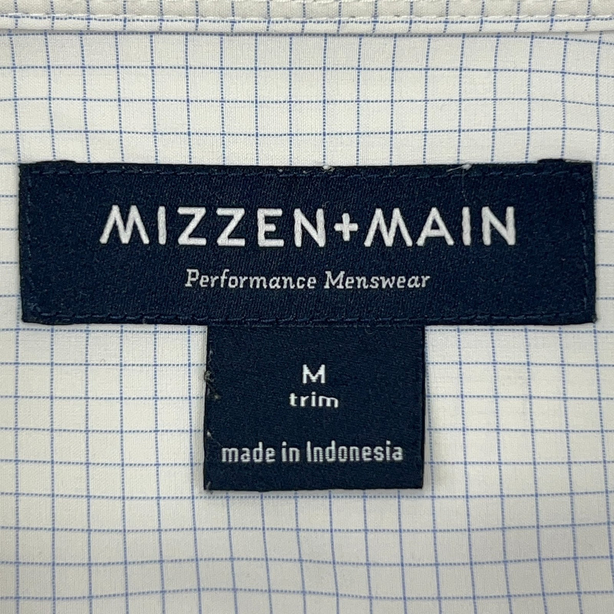 Mizzen+Main Leeward Dress Shirt M Medium Trim Fit White Blue Check Performance