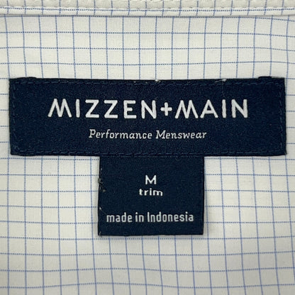 Mizzen+Main Leeward Dress Shirt M Medium Trim Fit White Blue Check Performance