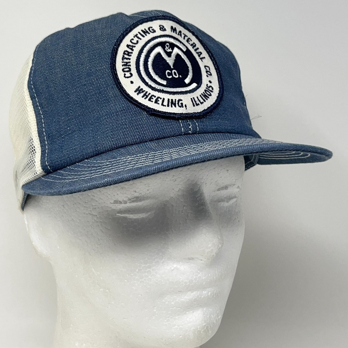 Vintage Contracting Material Co Wheeling Illinois Denim Trucker Hat Baseball Cap