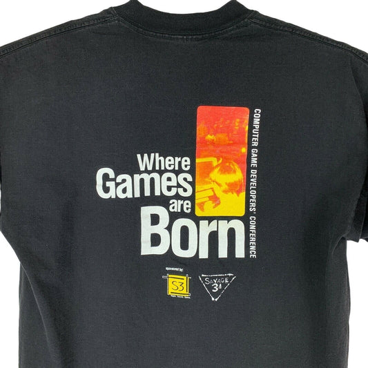 Camiseta vintage de la conferencia de desarrolladores de videojuegos, talla extragrande, tecnología de los años 90, para hombre, color negro