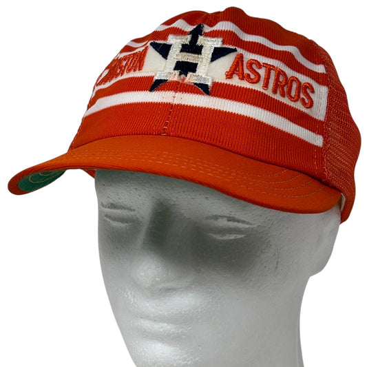 Vintage 80s Houston Astros Trucker Hat Baseball Cap Orange Mesh Snapback MLB - Neon Vintage