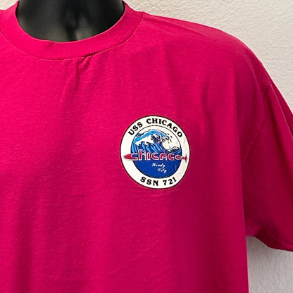 Vintage 90s USS Chicago SSN 721 T Shirt Submarine USN US Navy Pink XL X-Large