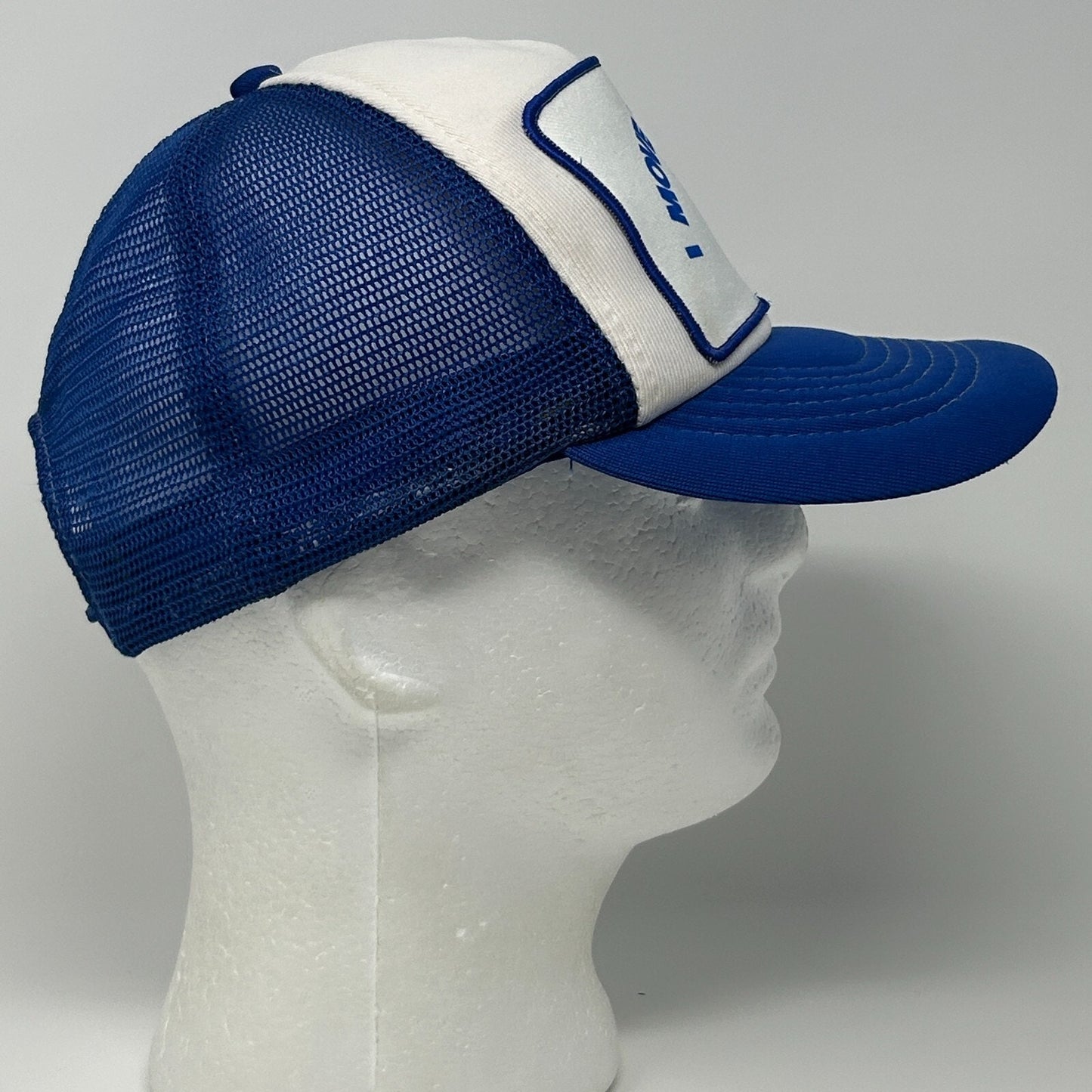 Vintage 80s I Move The Earth Patch Trucker Hat Cap Blue Mesh Snapback 5 Panel