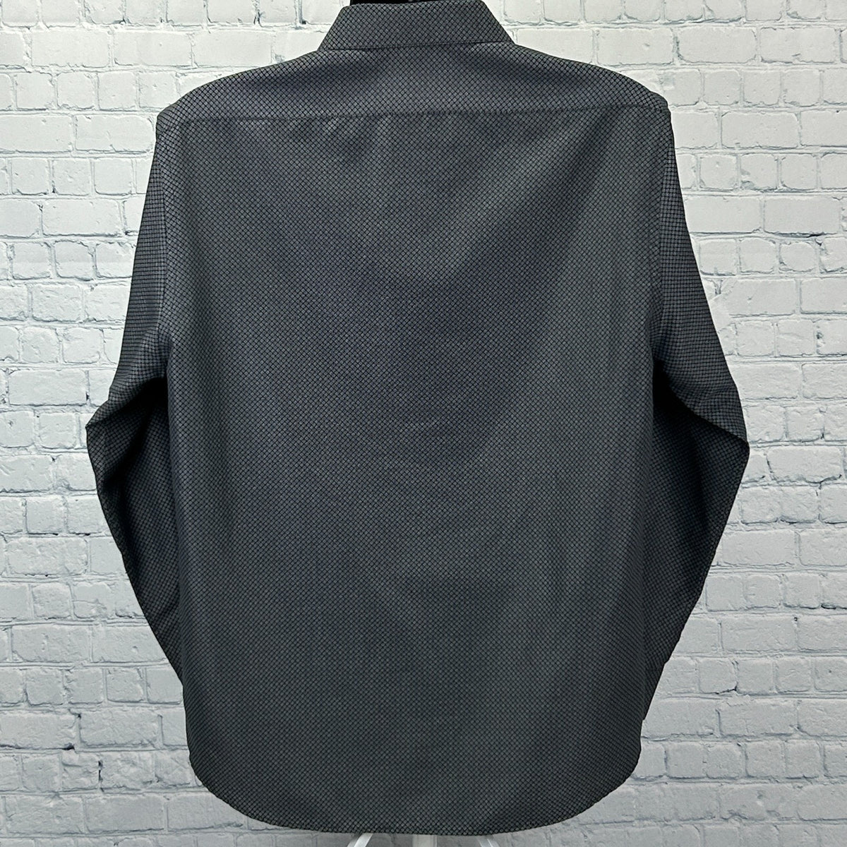 Nicole Miller Button Front Dress Shirt Black Gray Geometric Mens L Large 16-16.5