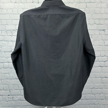 Nicole Miller Button Front Dress Shirt Black Gray Geometric Mens L Large 16-16.5