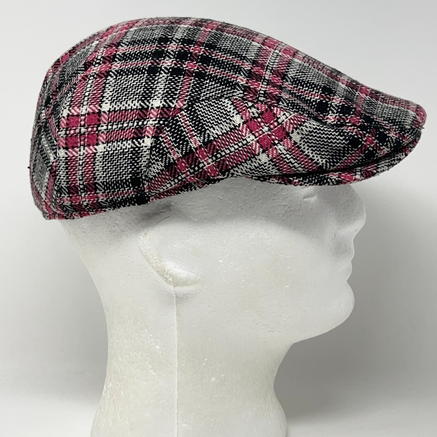 UBI Wool Blend Plaid Flat Cap Hat Ivy Newsboy Cabbie Driving Pink 57cm M Medium
