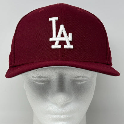 Los Angeles LA Dodgers Baseball Hat Cap Fitted 7 5/8 New Era 59Fifty Maroon Red