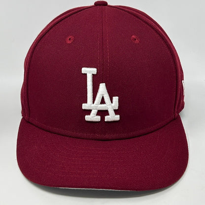 Los Angeles LA Dodgers Baseball Hat Cap Fitted 7 5/8 New Era 59Fifty Maroon Red