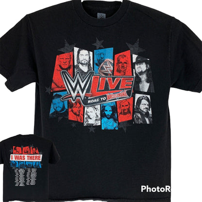 Camiseta WWE Live Road To Wrestlemania 2016, camiseta gráfica negra de lucha libre, mediana