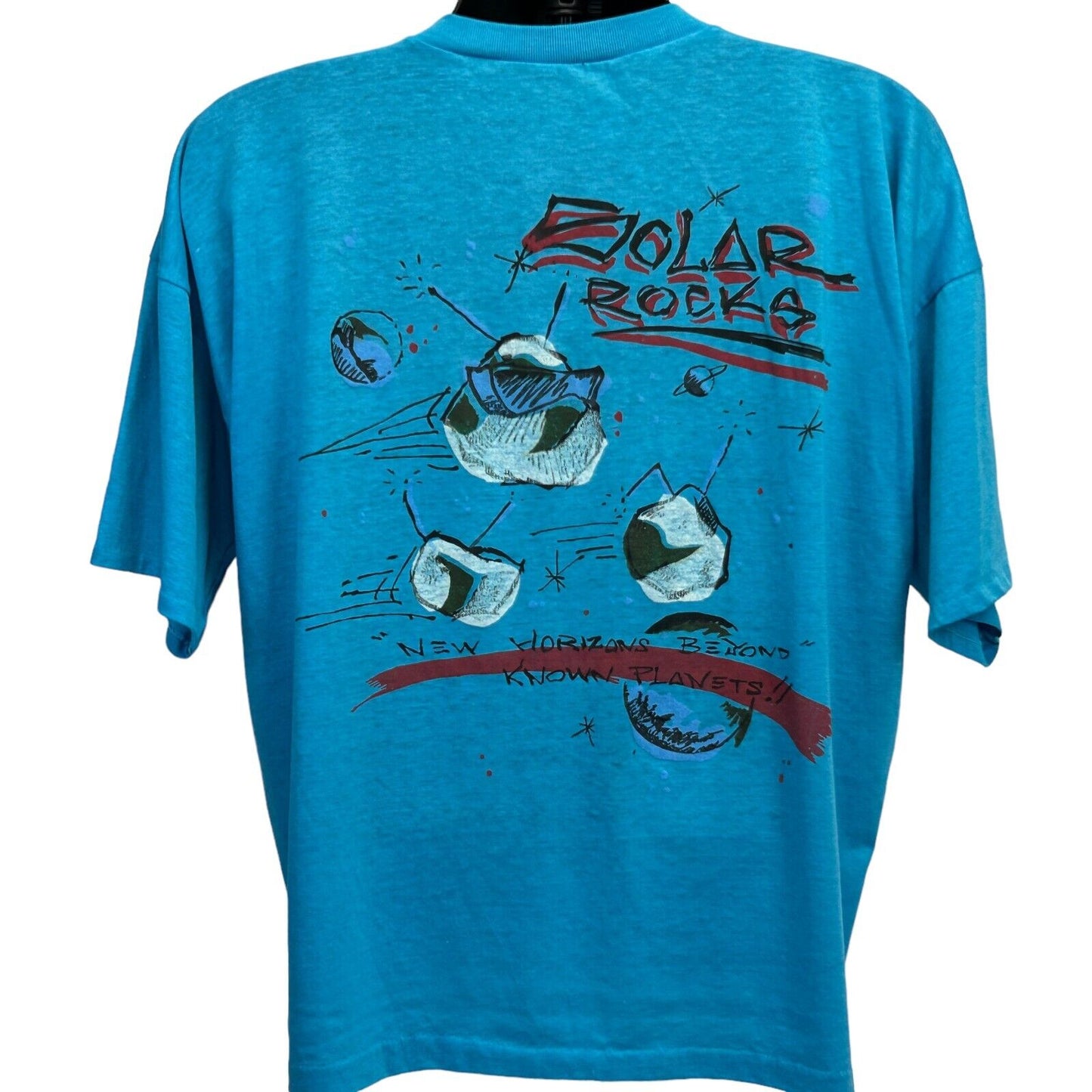 Solar Rocks T Shirt X-Large Vintage 90s Space Planets New Horizons Mens Blue