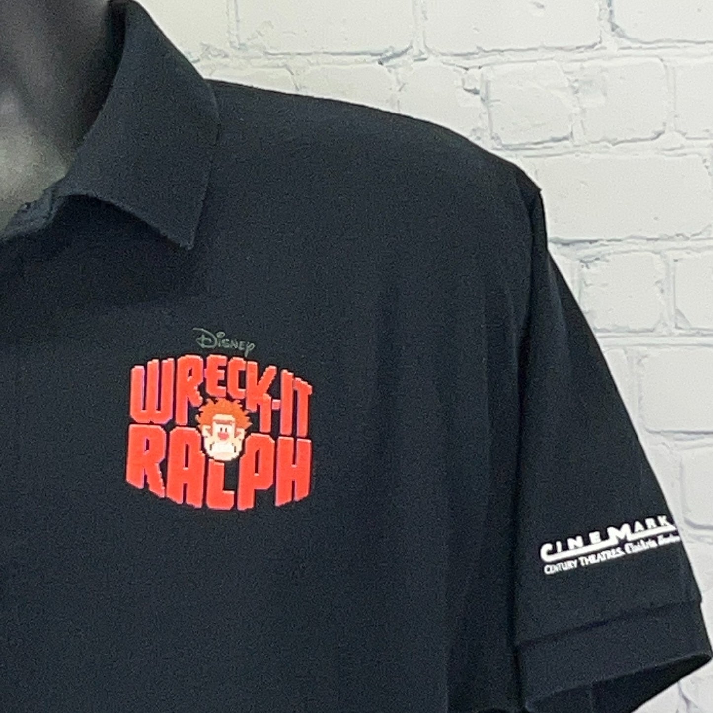 Wreck It Ralph Movie Promo Polo Shirt L Large Black Disney Cinemark Film Theater