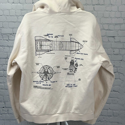 SpaceX Starship Schematics Hoodie Ivory Hooded Sweatshirt Made In USA XXL 2XL