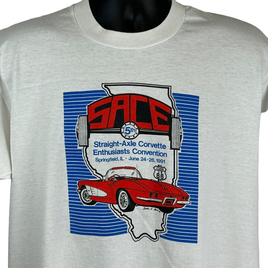 Camiseta SACE de eje recto para entusiastas de Corvette, talla extragrande, estilo vintage de los años 90, para hombre, color blanco