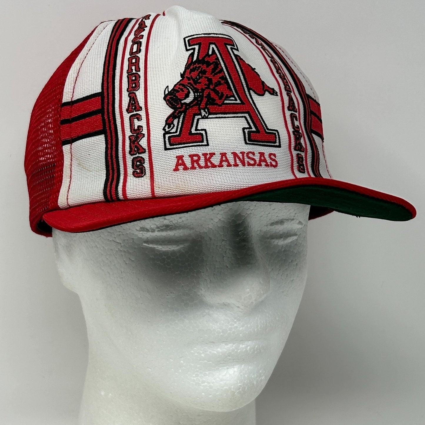 Vintage 80s Arkansas Razorbacks Trucker Hat Baseball Cap Red Hogs Mesh Snapback