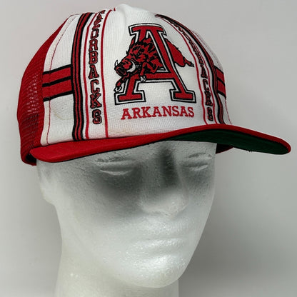 Vintage 80s Arkansas Razorbacks Trucker Hat Baseball Cap Red Hogs Mesh Snapback