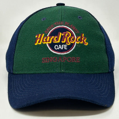 Hard Rock Cafe Singapore Hat Vintage 90s Blue Green Red Snapback Baseball Cap