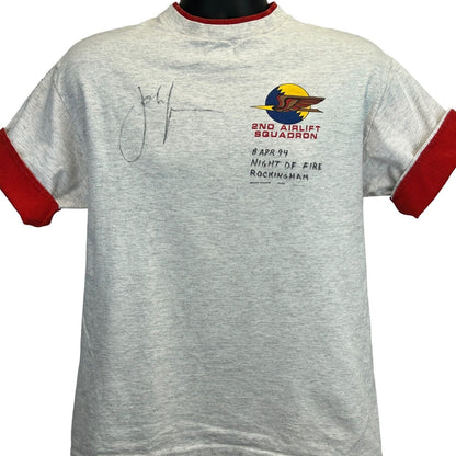 Camiseta vintage firmada de Night of Fire Rockingham, años 90, para hombre, color gris