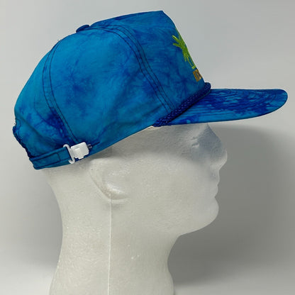Vintage 90s Key West Florida Hat Baseball Cap Blue Tie Dye Travel Strapback Rope