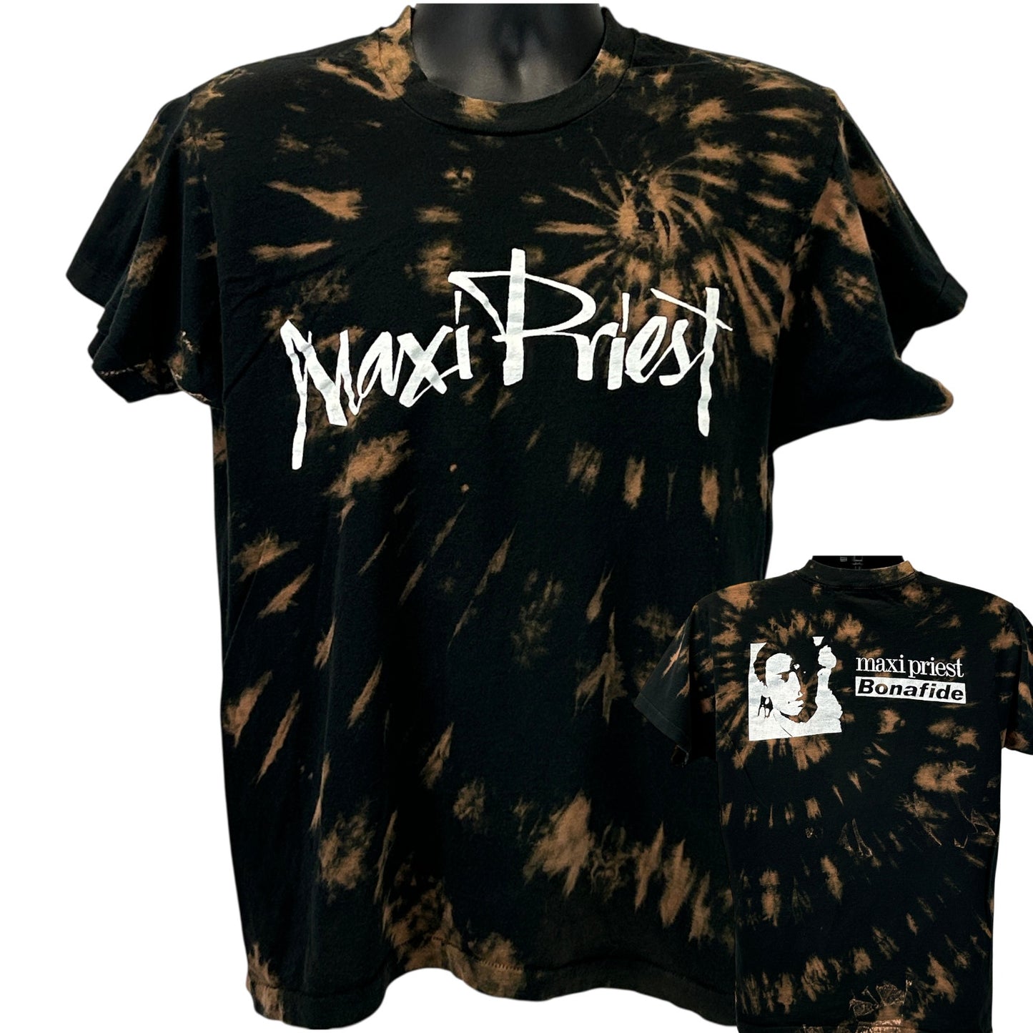 Vintage 90s Maxi Priest Bonafide T Shirt Reggae Tie Dye Black Tee Mens L Large