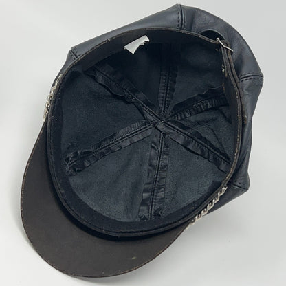 Vintage 90s Leather Captain Biker Hat Cap Black Chain Made in USA Strapback