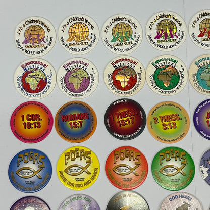 Vintage 90s Lot of 70 Christian Milk Caps Pieces Pogs Slammers Mats Jesus Bible