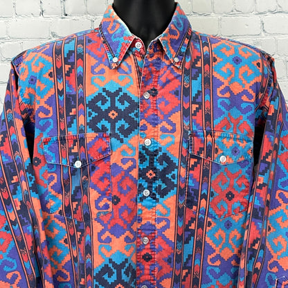 Vintage 90s Saddlebrook Western Wear Button Front Shirt Cowboy Orange M Medium