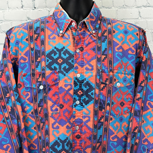 Vintage 90s Saddlebrook Western Wear Button Front Shirt Cowboy Orange M Medium