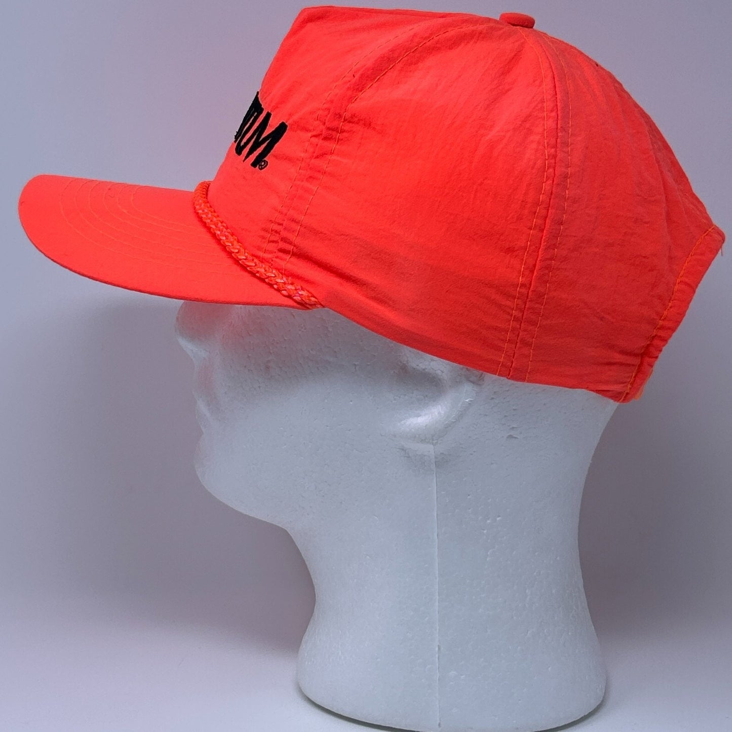 Vintage 90s Quantum Fishing Reels Hat Cap Blaze Orange Snapback Fisherman Rope